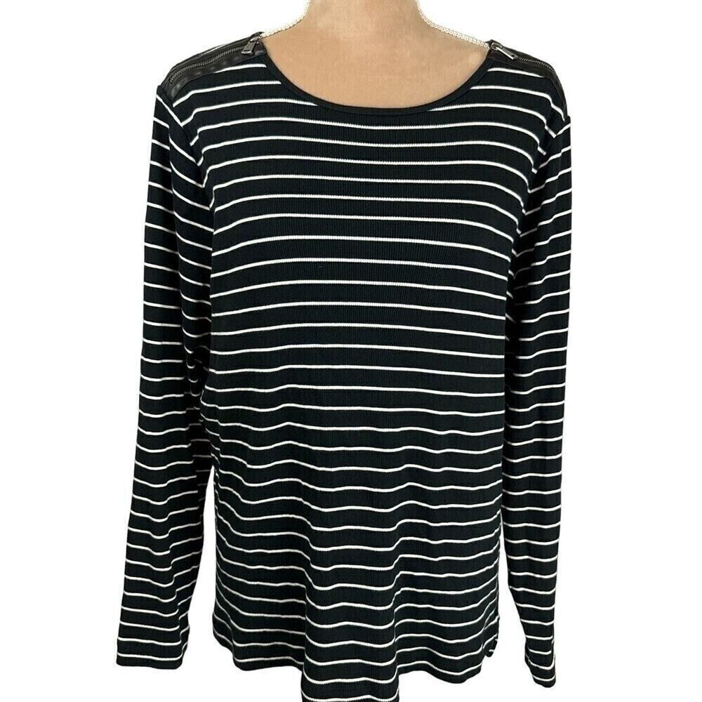 Lauren Ralph Lauren Womens 2X Black/White Striped Top Office Nautical Basic‎